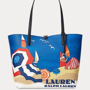 LAUREN RALPH LAUREN Faux-leather Beach-print Reversible Tote In Umbrella Beach